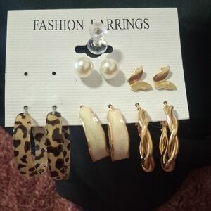 Pearl & Gold Tone 6-Pair Earring Set - Classic Mix